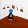 Antonella Spanu, Disabitando punto a capo, 2000, installazione, tessuti, ricami, gomitoli, dimensione ambiente
